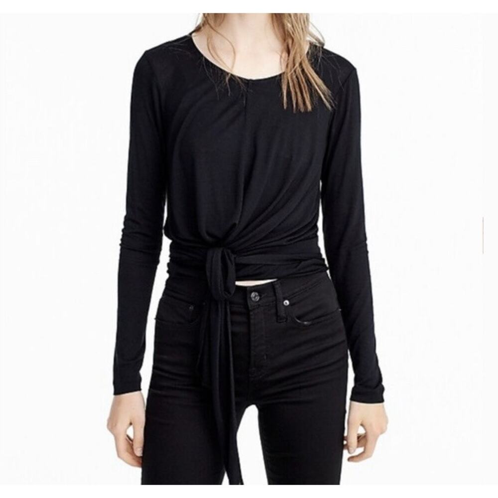 NWT Women's J.Crew Black Long Sleeve Wrap and Tie Top Size S